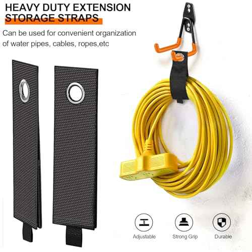 12 Pack Garage Hooks Heavy Duty, Wall Mount Utility Hooks with Extension Cord Straps, Anti-Slip Coating for Bike, Ladder, Hose, Ropes, Garage Organization, Includes Screws
