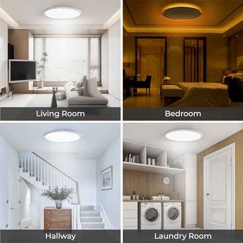 Matane 15.4in LED Flush Mount Ceiling Light with Night Light, 36W Dimmable Light Fixture, 3000K/4000K/5000K Selectable, Low Profile Ceiling Lights for Bedroom, Kitchen, Hallway, White