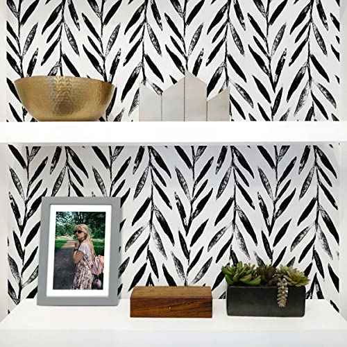 Wudnaye Black and White Peel and Stick Wallpaper Leaf Contact Paper 17.7 inch ¡¿ 118.1 inch Black and White Contact Paper Peel and Stick Wallpaper for Bathroom Self Adhesive Decorative Wallpapers