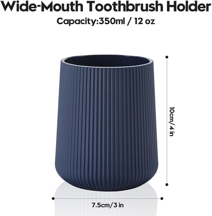 YAUKPH Navy Blue Striped Toothbrush Holder for Electric Toothbrushes Bathroom Organizer Cup for Toothpaste Kids & Adults