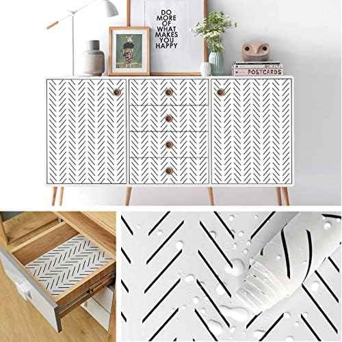 Orainege Black and White Peel and Stick Wallpaper Herringbone Contact Paper for Bathroom 17.7in x 118.1inModern Geometric Self Adhesive Wallpaper Removable Wall Paper Peel and Stick