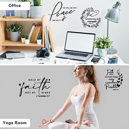 12 Styles Bible Verse Wall Decals Inspirational Decals Peel and Stick Vinyl Christian Stickers Prayer Wall Decor Butterfly Quotes Decor Art Sticker for Bedroom(Black)