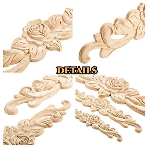 MUXSAM 1Pc Wood Carved Onlay Applique Unpainted Rose Flower Center Frame Decal for Furniture Door Cabinet Bed Home Decor European Style