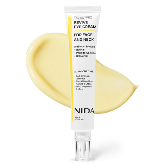 NIDA Revive Eye Cream For Face And Neck | Probiotics Lystate Solution, Retinal, Peptide Complex, Bakuchiol | Wrinkles, Fine Lines, Cell Turnover, Firm Skin Texture, Radiant Skin | 1.35 fl. oz., 40ml