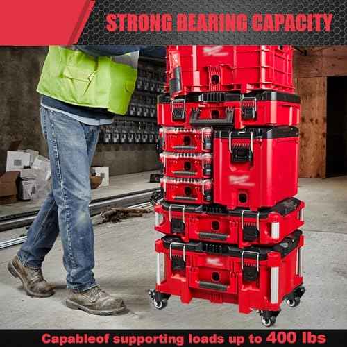 Upgrade Tool Box Dolly Compatible with Milwaukee PACKOUT(TM) Series Modular Storage System,Carbon Steel Carry Cart for Packout Toolbox,Includes (4) Wheels, 200 Lbs Capacity