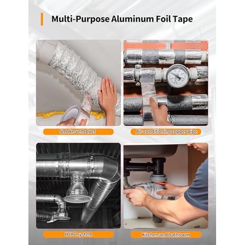 Aluminum Foil Tape,Thickened Heavy Duty Tape for Ductwork,Duct Tape, Heat Resistant, Insulation Tape for HVAC,Metal Repair,Dryer Vent,2 inch x 22 Yards-66FT (3.9 mil