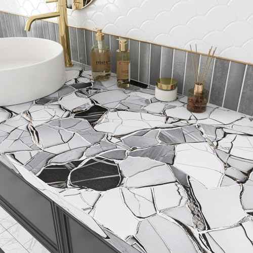 LaCheery White Gray Black Marble Contact Paper for Countertops Kitchen Counter Top Peel and Stick Waterproof Marble Wallpaper for Bathroom Countertop Vinyl Wrap Cabinets Walls Removable Roll 15.8"x80"