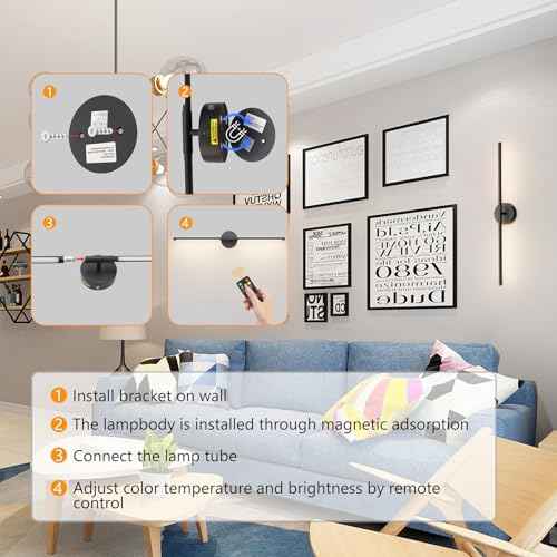 Tipace Battery Operated Wall Sconce with Remote Control,Wall Sconces Set of Two,3000K-6000K LED Wall Light for Bedroom,Hallway,Background Wall,350¡ÆRotate,28 Inch,Black(2 Pack)