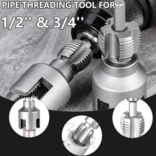 2PCS PVC Pipe Threader Cutting Tool - Integrated Internal & External Pipe Threading Tool with 1/2'' & 3/4'' Dies for Home Repairs, Electric Drill Compatible (1/2"+ 3/4")