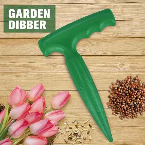 Seed Planter Tool, 6.9" Dibber Garden Tool, Plastic Seed Dibbler for Planting, Bulb Digger Garden Planter with Handle for Sowing Seeds, Planting, Bulbs, Digging (Green)