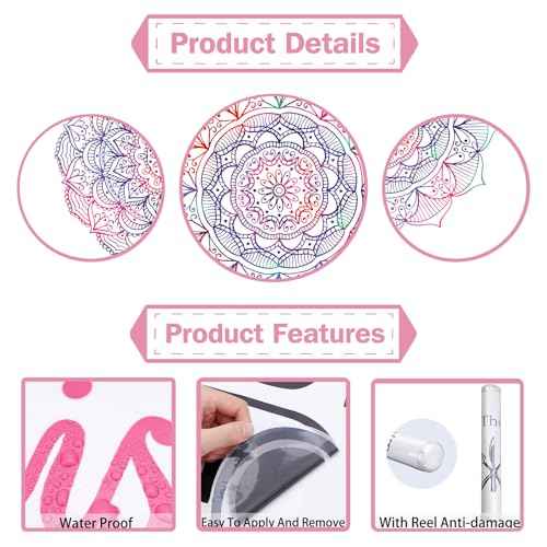 PLIGREAT 2 Sheets Purple Mandala Wall Decal Removable Vinyl Wall Sticker for Bedroom Living Room Yoga Studio Background Wall Mural Decor DIY Creative Art Bohemian Home Indoor Decorative