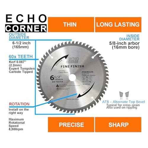 6-1/2 Inch Fine Finish Wood Cutting Circular Saw Blade, Fine Cut Crosscut Framing Plywood MDF Plastic Veneer Lumber Laminate, 5/8 Inch Arbor (60-Tooth)