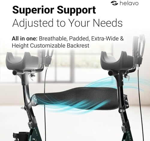 Helavo Extra Wide 28.3" Bariatric Upright Walker for Seniors, 500 lbs Capacity with 8“ Flat-Free Solid Rubber Tires, Height Adjustable Stand Up Walker with Seat, All Terrain Heavy Duty Rollator