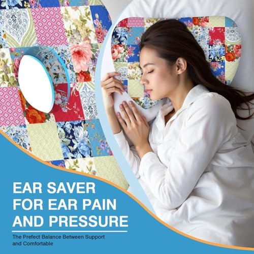 Ear Piercing Pillow for Side Sleepers Pillows with Holes for Ear Pain,Donut Pillow for Ear Side Sleeping Pillow for Adults CNH Ear Pain Relief Pressure Sores Ear Pillow with Hole in Center
