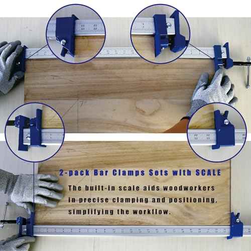 FEIRONG 48 Inch Heavy Duty Bar Clamps (2 Pack) - Dual-Scale Ruler (Inch & CM), 330LB Capacity, 90¡Æ Angled Jaws for Cabinet Making, Door Assembly, Professional Woodworking (Blue)