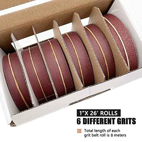 Emery Cloth Roll, 6 Grits Abrasive Sandpaper Rolls Assorted Sand Paper with Dispenser for Woodworking Automotive Metal Polishing, 80 150 240 320 400 600 Grits Per Roll 8 Meters