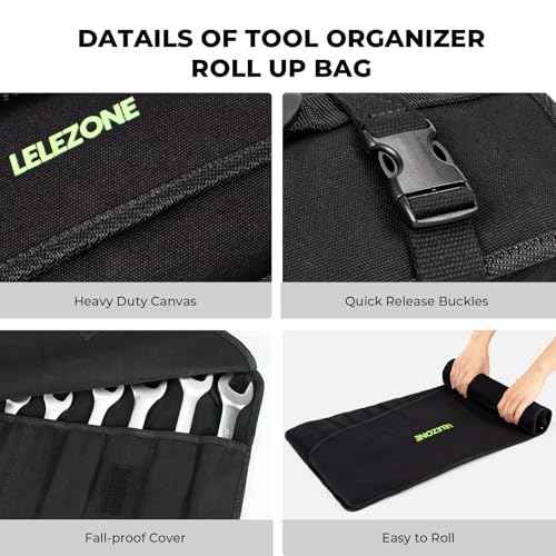 Heavy-Duty Canvas Wrench Roll | 19+1 Pockets Wrench Organizer Bag, Portable All-in-One Wrench Roll Up Pouch for Mechanics & DIYers | Ideal Father's Day Gift for Men