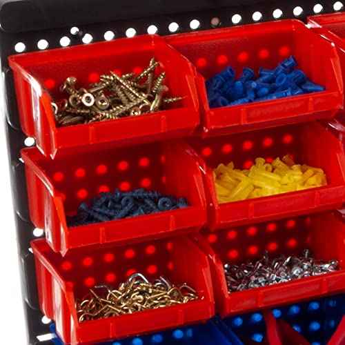 15-Bin Garage Organization Rack - Carbon Steel Rack with Removable Stackable Plastic Garage Storage Bins - Tools Organizer or Small Parts Organizer for Hardware,