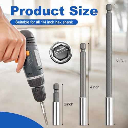 Rocaris 3 Pack Strong Magnetic Drill Bit Extension Holder, 1/4" Hex Shank, S2 Steel Magnetic Screwdriver Extension for Impact Driver, 2 inch, 4 inch, 6 inch