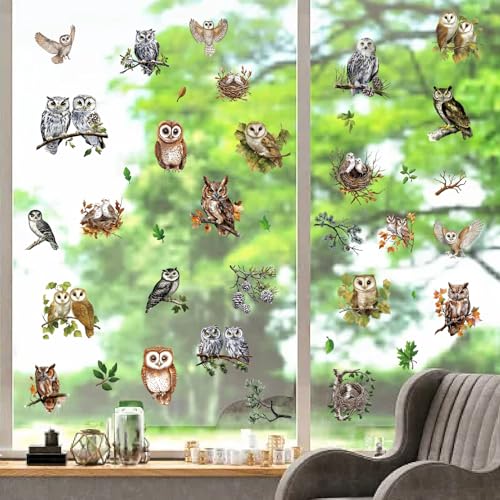 CRASPIRE 8 Sheets Owl Wall Stickers Animal Stickers Bird Window PVC Waterproof Self Adhesive Wall Decals Removable for Window Decor Clings Stairway Housewarming Gift