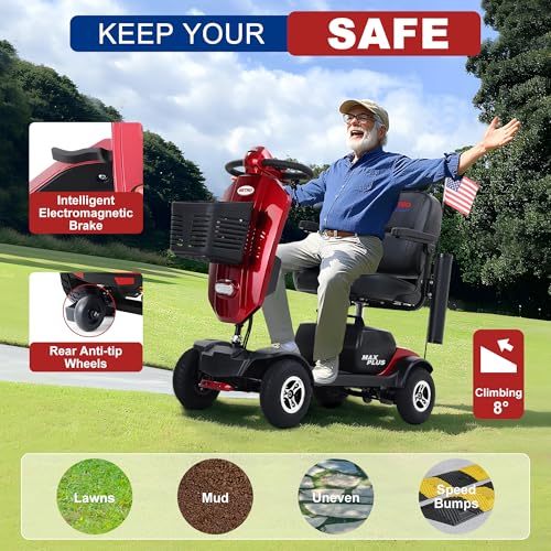 Metro Mobility Powered Mobility Scooters, 4 Wheel Mobility Scooters for Adults, 300 lbs Capacity Folding Mobility Scooter Lightweight, 16 Miles Long Travel Range Scooter with USB Charger Port Red