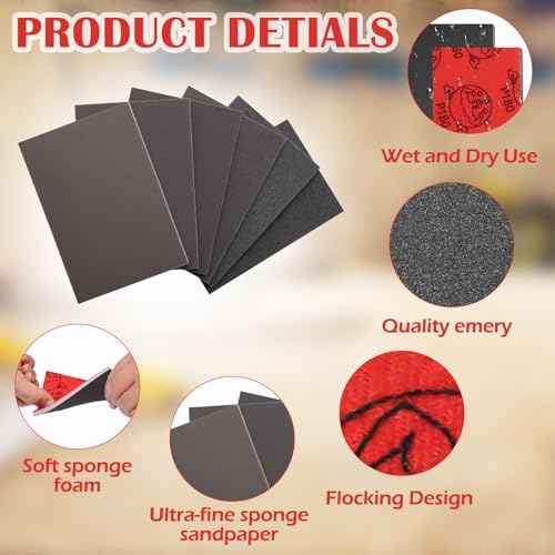 18 Pcs 180-2000 Grit Sanding Sponge Set with Gloves, COITEK 3 x 4 Inch Soft Foam Hand Sander Block Wet Dry Sandpaper, Sanding Sponges Assortment Pads for Polishing Model Drywall Metal Wood Furniture