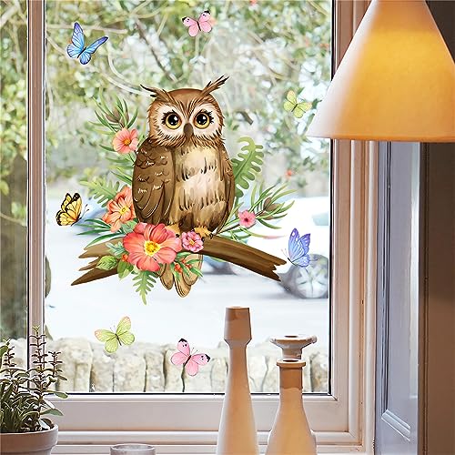 Cute Little Owl Butterfly £¦ Flower Wall Stickers, sacinora DIY Cartoon Animal Wall Decals Removable Vinyl Peel and Stick for Window Living Room Children's Room Bedroom Nursery Decorations