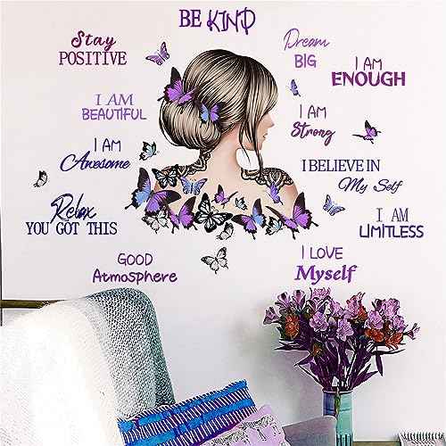 Purple Butterfly Girl and Inspirational Slogans Wall Stickers, sacinora Motivational Wall Decals Removable Vinyl for Living Room Children's Room Bedroom Bathroom Sofa TV Background Decorations