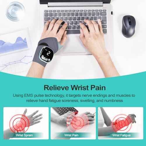 Electric Hand Massager with Heat, Cordless Wrist Heating Pad TES Muscle Stimulator for Pain Relief Therapy, Adjustable Length for Daily & Sports, Universal Left & Right