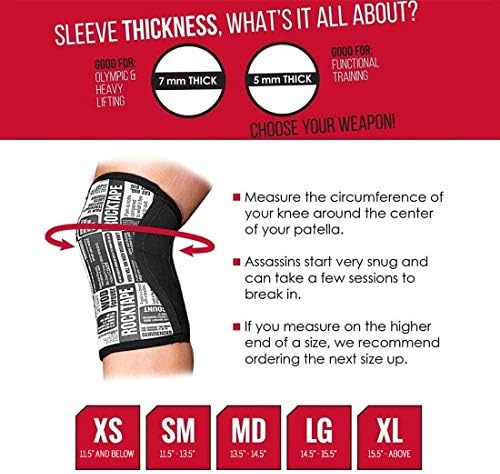 Rocktape Assassins Knee Compression Sleeves, Knee Brace for Weightlifting, Cross Training & Working Out - Reduce Strain & Swelling (2 Sleeves)