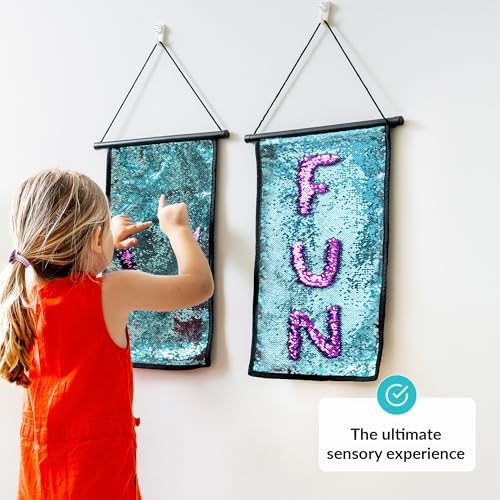 Sensory Wall | Sensory Wall Sequin Flip Fabric for Kids | Sequin Fabric Sensory Wall | Reversible Sequin Fabric | Sequin Wall Panel | Sequin Fabric | Sequins Wall 2 (Blue & Purple, 2-Pack)