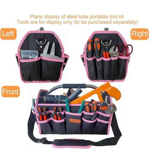 Pink Tool Bag for Women, Pink Tool Box for Women, Ladies Tool Tote Bag with Handle, Bolso De Herramientas, Womens Tool Bag with 21 External Pockets, Tool Bags for Women Ladder Tool Caddy