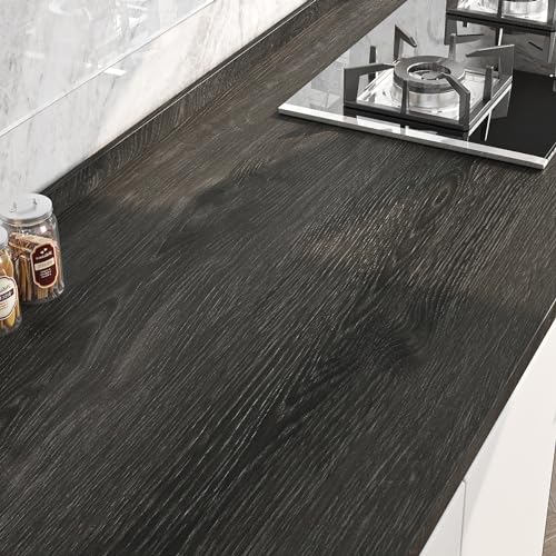 Livelynine Espresso Wood Stain Contact Paper Peel and Stick Countertops Waterproof Kitchen Cabinet Wallpaper Dark Grey Wood Grain Vinyl Wrap for Cabinets Desk Cover Laminate Countertop Roll 15.8x78.8