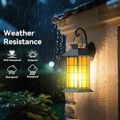 2 Pack 13" Black Solar Lantern with Flickering Flame Candle | Outdoor Waterproof Hanging Solar Lanterns, Metal & Glass Lights for Garden Decoration, Rustic Gifts for Mom
