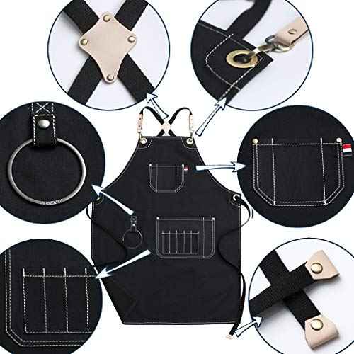 Jeanerlor - Canvas Work Apron with Pockets Cross Back Straps Design Up to XXXL