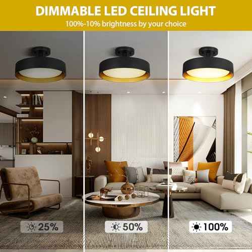 SunRider Industrial Semi Flush Mount LED Ceiling Light Fixture, 12 Inch 25W 2000LM, 4000K Neutral White, Dimmable Pendant Lamp for Hallway Bedroom
