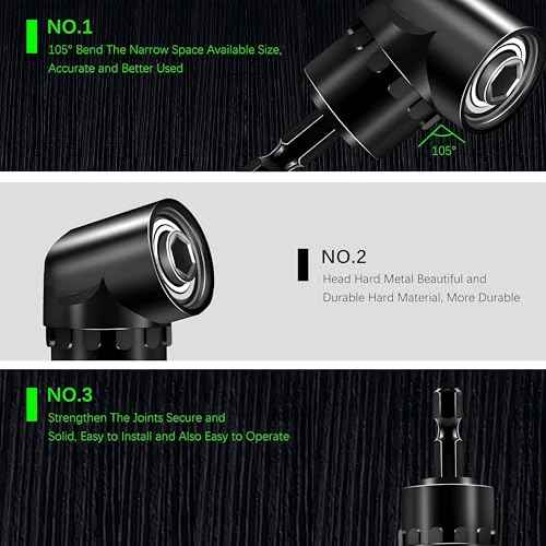 HOOOWOOO 105 Degree Right Steel Angle Driver Angle Extension Power Screwdriver drill with 1/4 Drive Hex Bit Quick Magnetic Drill Bit Angled bit Power Drill Tool,Multifunction Right Angle Drill