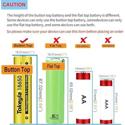 4 Pack 3.7 Volt Button Top Rechargeable Batteries and 18650 Battery Charger,Lithium Battery 4000mAh for Flashlights, Headlamps, Doorbells, RC Cars,Outdoor Garden Lights£¨Battery and Charger£©