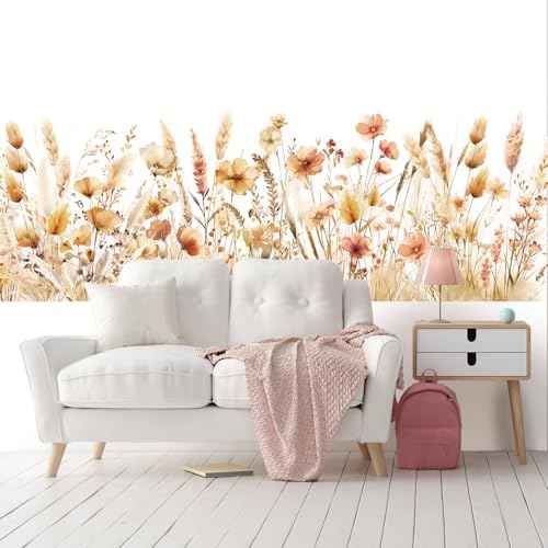 Janlaugh 4 Pcs Boho Flower Wall Decals Wildflower Wall Stickers Large Flower Grass Fall Stickers for Nursery Bedroom Living Room Peel and Stick Wildflower Decals for Wedding Shower Decoration