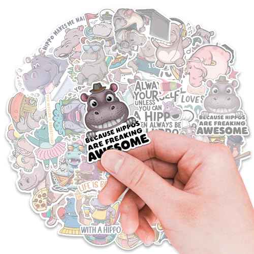 Hippo Stickers 50 Pieces Vinyl Waterproof Decal for Laptop Water Bottle Phone Car Window Bike Motorcycle Stakeboard Scrapbook Hippos Sticker Gifts for Kid Teen Adult