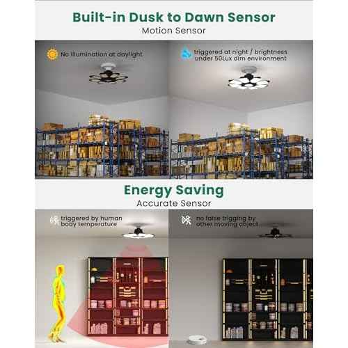Motion Sensor Garage Light, 250W Motion Sensor Light Indoor,Deformable Garage Lights Ceiling LED,25000LM Super Bright Motion Activated LED Shop Light for Stairway,Basement 2Pack