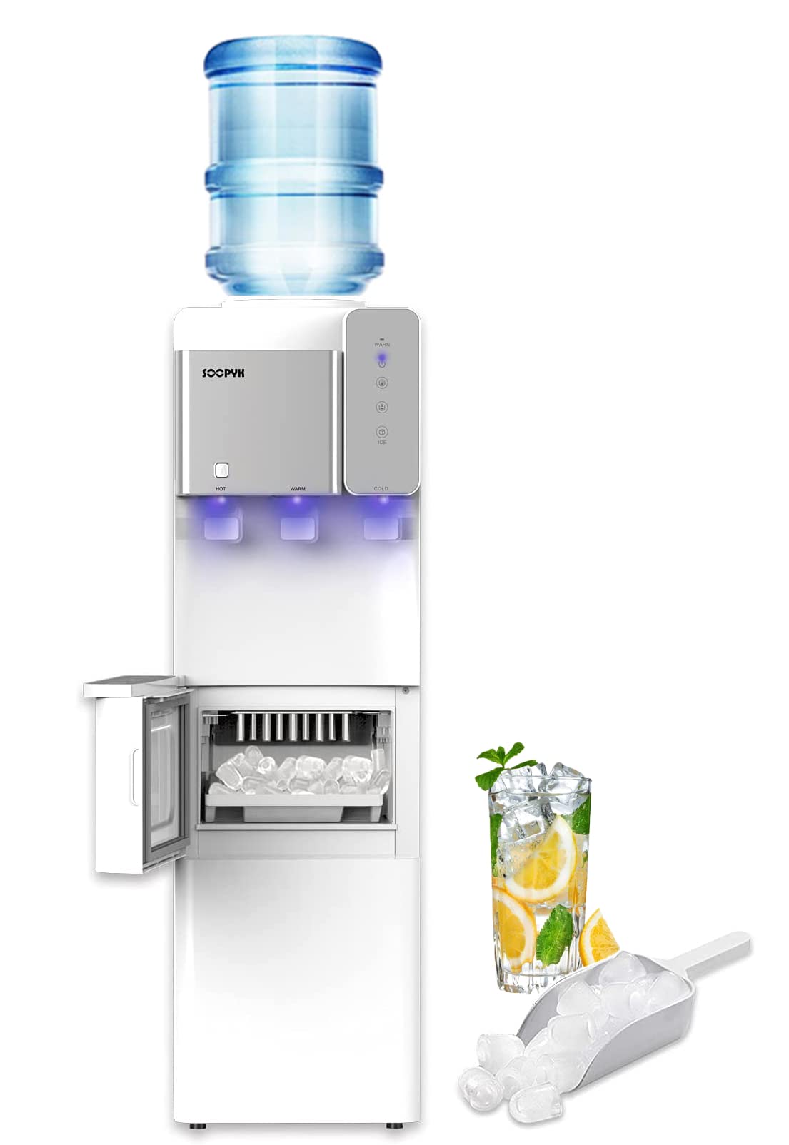 SOOPYK Hot and Cold Water Dispenser with Ice Maker for 5 Gallon Bottle Water Cooler Dispenser Built-in Ice Maker 27 lbs in 24 hrs with Child Safety Lock