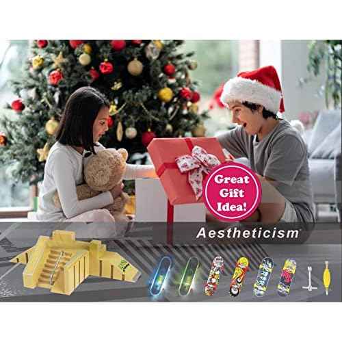 Finger Skateboards Kit - 11 PCS Finger Boards for Kids, Fingerboard Ramps Toys Set with LED Skateboard, Screwdriver - Bigger Ramp for Finger Board Training