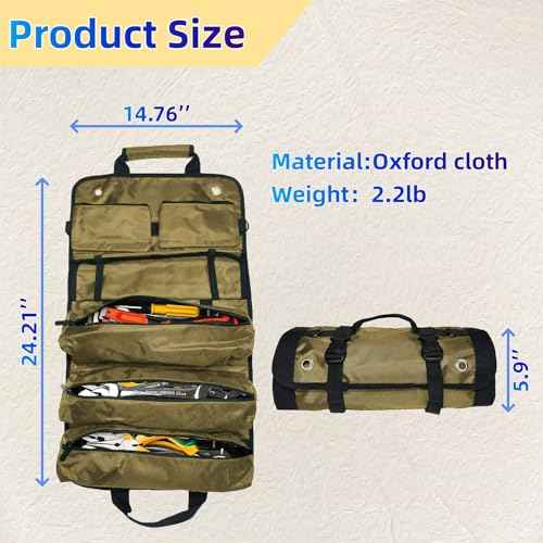 Roll Up Tool Bag,Portable Rollup Toolbag,Foldable Rollup organizer,Tool Organizer with 6 Detachable Pouches,Perfect for Engineers,Hobbyist,Men's gift and Engineer's gift (khaki)