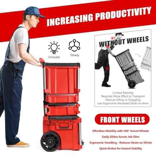 Upgraded Packout Caster Wheel Kit, Steel Construction Front Wheel with Brake for Milwaukee Packout Rolling Toolbox, 200 Lbs Capacity