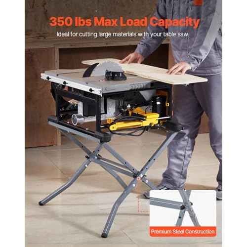 VEVOR Table Saw Folding Stand, 350 lbs / 158.76 kg Load Capacity, Portable Compact Saw Stand, Heavy Duty Construction, Easy Storage, Foldable Design, Universal for Most Brands of Table Saws