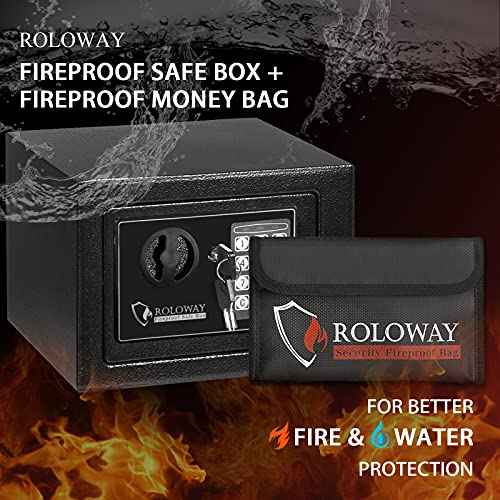 ROLOWAY Steel Money Safe Box for Home with Fireproof Money Bag for Cash Hidden, Security Safe Box with Keys and Keypad (Black)