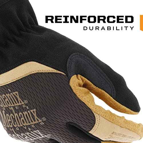 Mechanix Wear Fastfit Leather Gloves - Abrasion Resistant Gloves for Hand Safety - Breathable - Secure Fit - Two-Piece Palm - Machine Washable - Brown/Black - Large