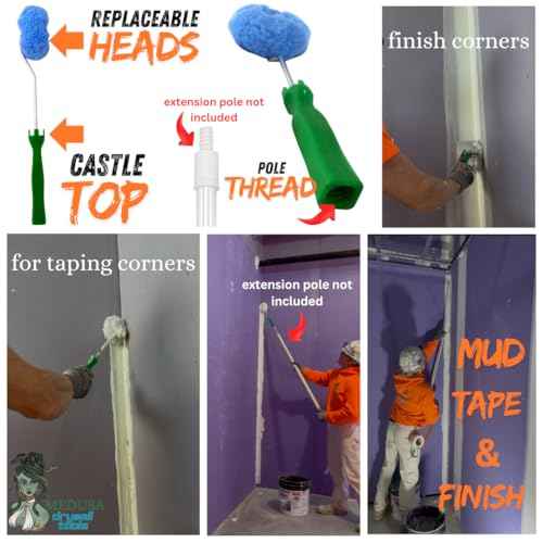 MEDUSA S.S. Drywall Taping Tool Set with Adjustable and reversible S.S. Angle Tool, Removable and Replaceable Corner Mud Roller and Professional Grade S.S. Mud Pan with Grip