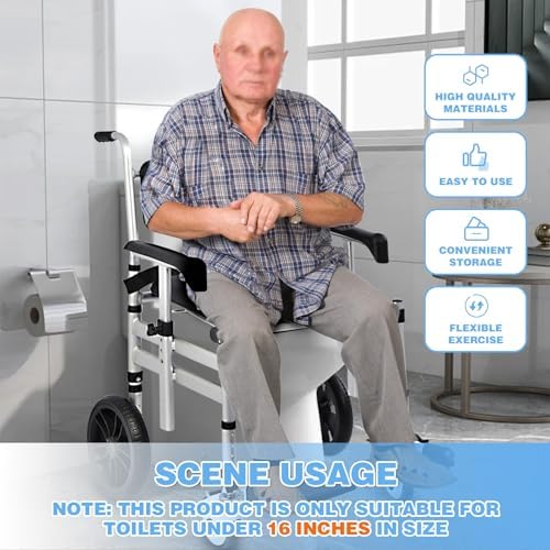 Shower Chair with Wheels 4 in 1 Folding Padded Bedside Commode Wheelchair Height Adjustable Detachable Bucket with Wheels Lifting Armrests Flip-up Footrest for Elderly Disabled (Black Tape and Sheet)